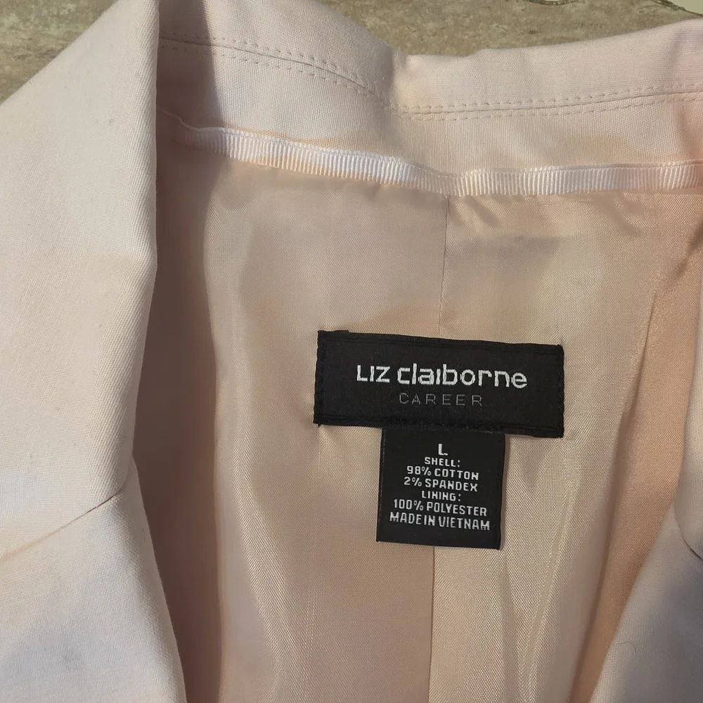 VTG Liz Claiborne Career Blazer Sz L Soft Pink Pastel Cotton 1-Button Lined EUC - Picture 6 of 10